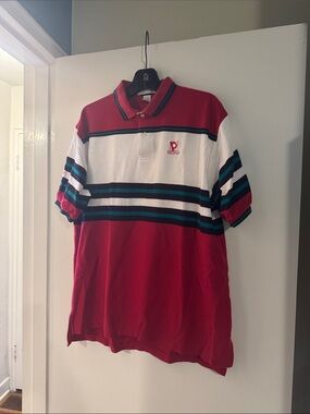 LPGA Izod Golf Red Striped Polo Shirt with Green & White Accents